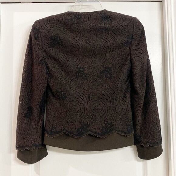 Akris Jacket Brown Lace with Black Embroidered Accents Full Zip Size 4 - Picture 3 of 10